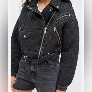 Avec Les Filles Quilted French Terry Moto Jacket